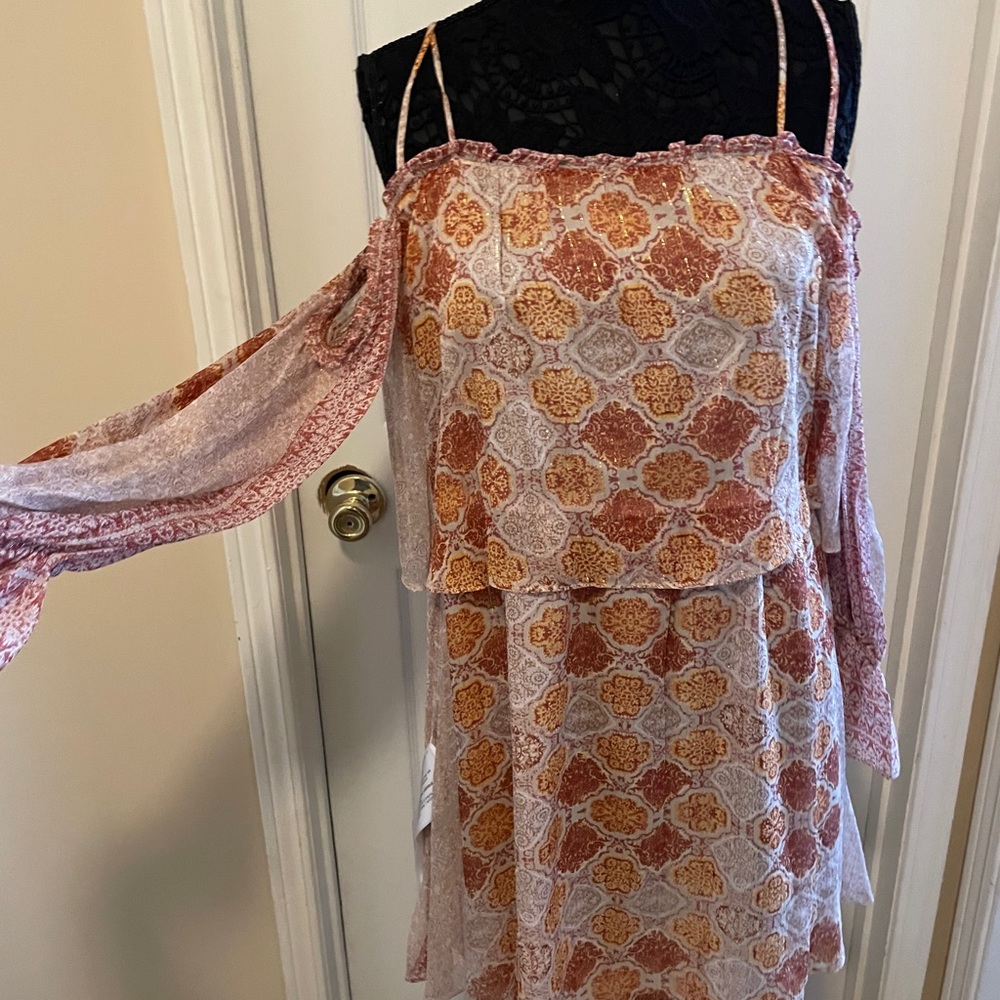 NWT! BCBG Orange hue paisley print dress with spaghetti straps. Size L - Picture 5 of 5